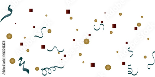 A festive and celebratory abstract background with a multitude of scattered confetti,streamers,and small shapes in blue,brown,and yellow,creating a joyful,dynamic pattern on a clean white background,