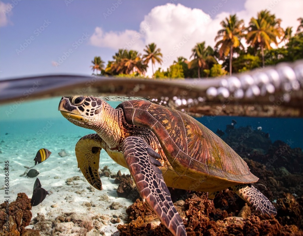 Obraz premium Sea Turtle Swimming Gracefully in Coral Reef Underwater Paradise generate AI 5