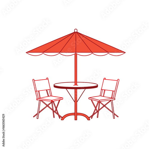 Beach chairs and umbrella isolated, patio table with umbrella cafe chair table umbrella icon vector on white background
