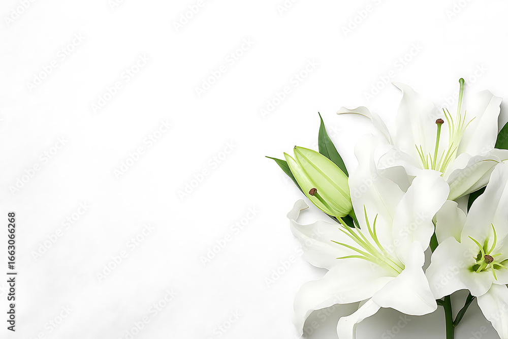 Fototapeta premium Beautiful lilies on white background