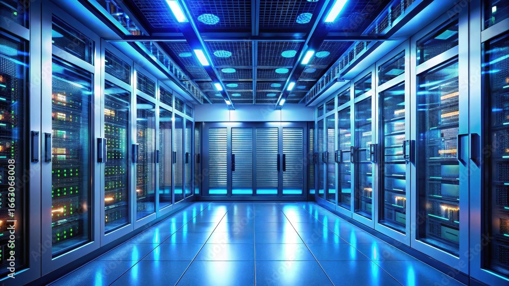 Fototapeta premium futuristic server room with high-performance computing equipment and cable management