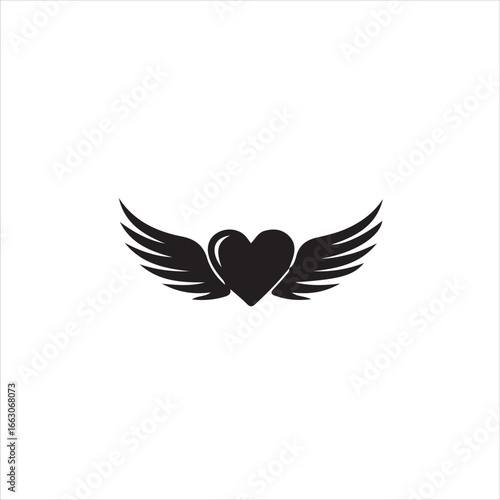 Heart with wings isolated on white background, a symbol of love and freedom