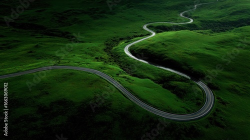 Green winding road landscape