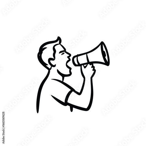 Man shouting through a megaphone announcing something important