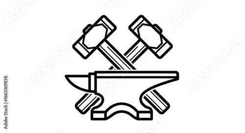 Minimalist Vector SVG Icon of Hammer and Wrenches in Flat Design Style for Construction and Tools Applications