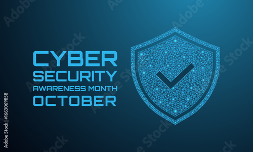 National Cybersecurity Awareness Month. This month promotes data protection, phishing prevention, strong passwords, and better digital security. Designed in a low poly style. Banner poster background.