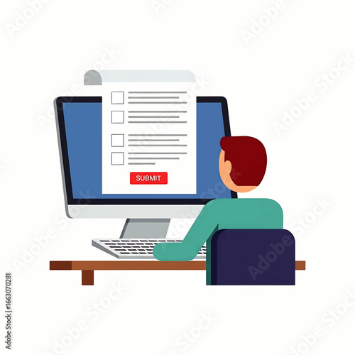 Man filling out an online form on a computer.