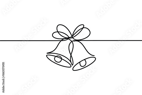 Minimalist continuous line drawing of two bells with a bow