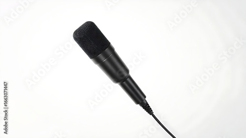 Dynamic microphone isolated on white background in a professional studio setup.