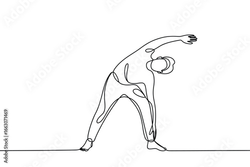 Continuous line drawing of a person stretching