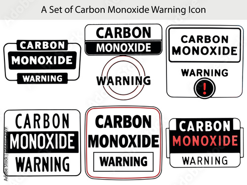 Carbon monoxide warning symbols and text safety hazard