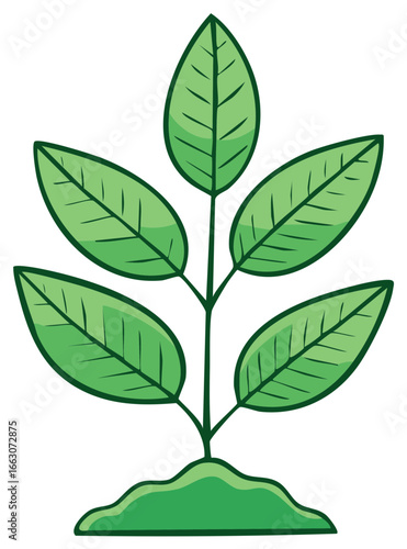 Green sprout with five leaves emerging from soil, cartoon style