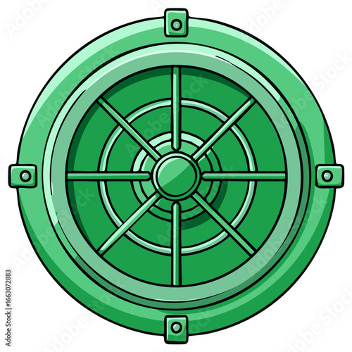 Illustration of a Green Round Hatch with Bolts and Inner Circle and Spokes