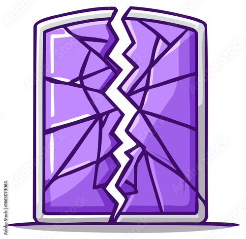 Cartoon vector art of a shattered, broken glass pane with a jagged white crack.