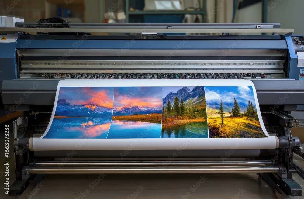 Obraz premium Large-format printer producing vibrant landscape prints