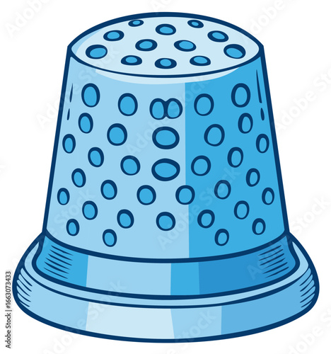 Light blue sewing thimble cartoon illustration for crafting and needlework projects