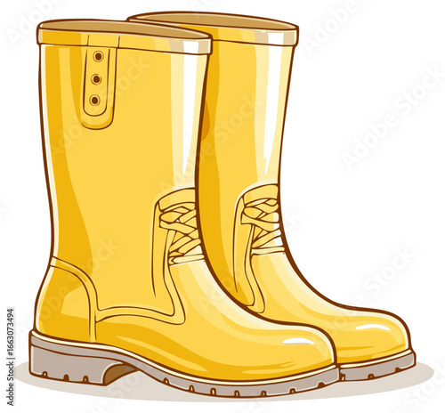 Vibrant Yellow Waterproof Wellington Boots Isolated Illustration