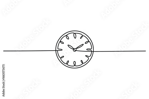Minimalist continuous line drawing of a clock