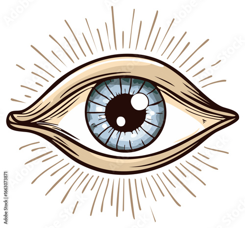 Hand drawn mystical All-Seeing Eye of Providence with radiating light beams