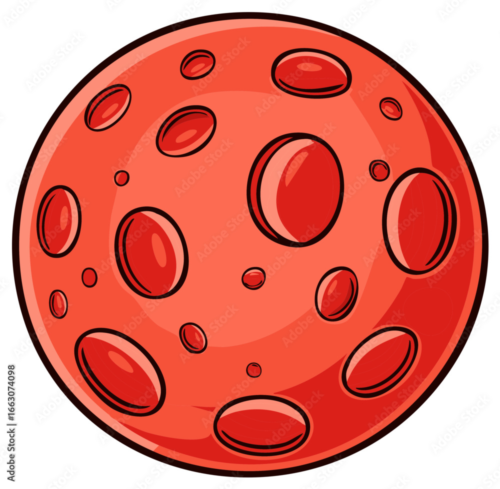 Fototapeta premium Bright red animated celestial body featuring detailed craters for astronomy and science themes