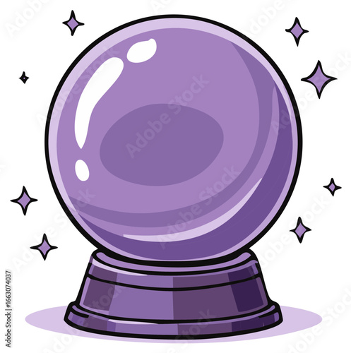 Cartoon illustration of a crystal ball with sparkling stars for fortune telling