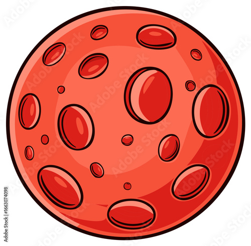 Bright red animated celestial body featuring detailed craters for astronomy and science themes