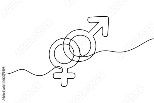 Intertwined male and female symbols in continuous line art