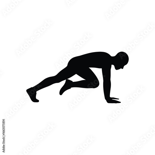 Mountain Climber Exercise Silhouette Vector – Forearm Plank Knee Drive HIIT Icon