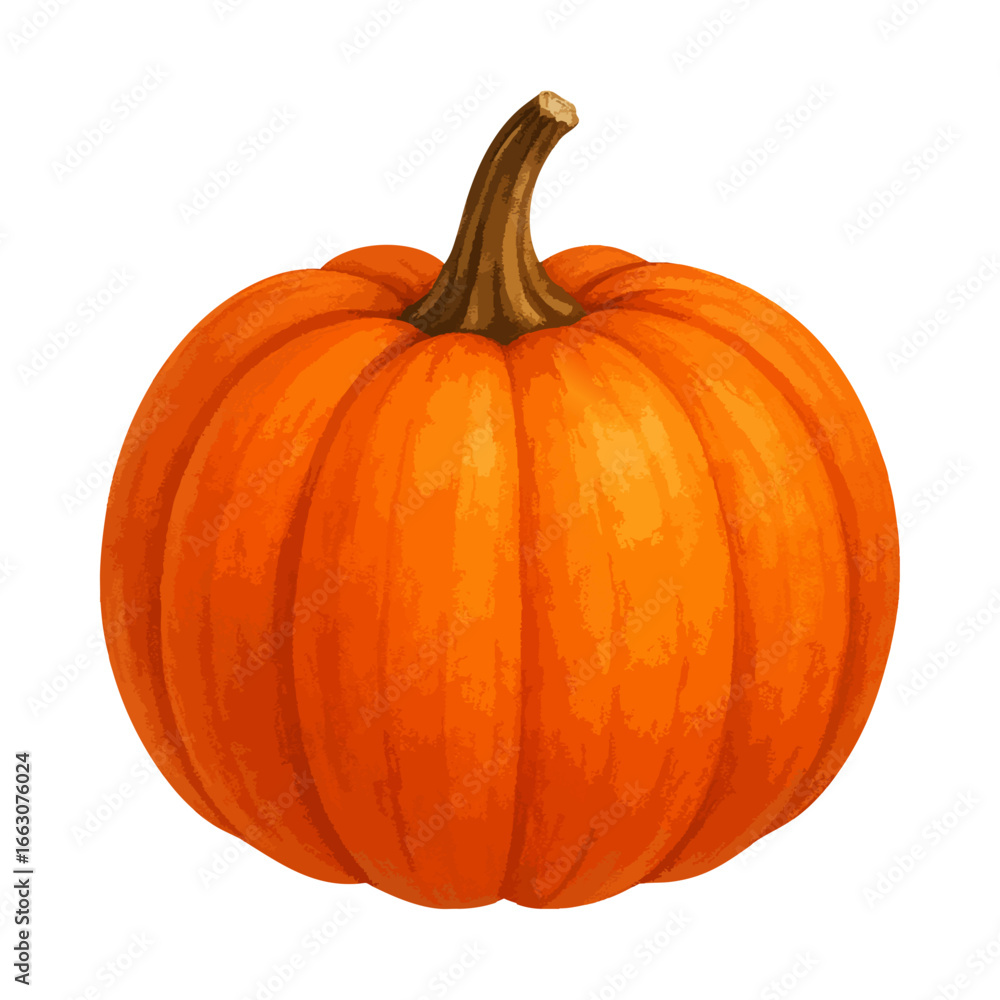 Obraz premium Round pumpkin illustration in bright orange, isolated on transparent background, perfect for autumn, harvest, food, and seasonal design projects.