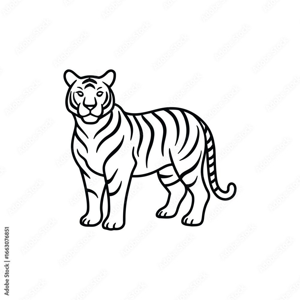 Obraz premium Tiger silhouette vector line art illustration for coloring book