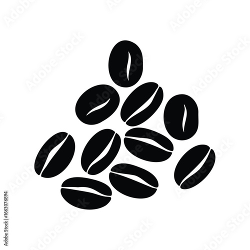 Silhouette of Coffee Beans Stacked Up on Each Other on a White Background