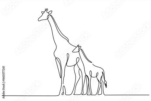 Elegant single line drawing of two giraffes standing together