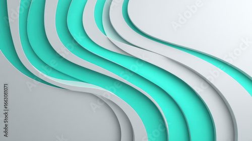 Abstract 3D Rendered Background with White Wavy Lines and Turquoise Fill, Modern Minimalist Design, Geometric Shapes, Elegant Wallpaper for Creative Projects and Graphic Design