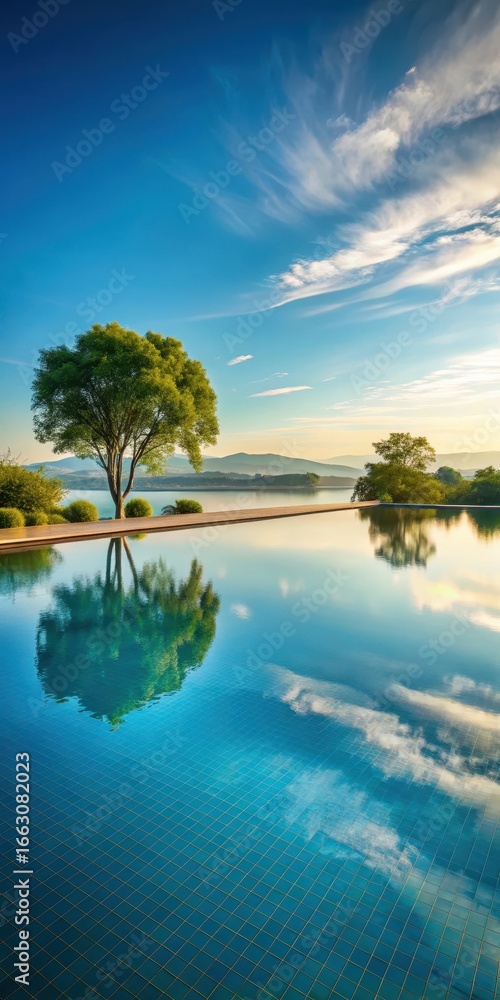 Obraz premium Tranquil lake view reflected in the calm waters of a swimming pool