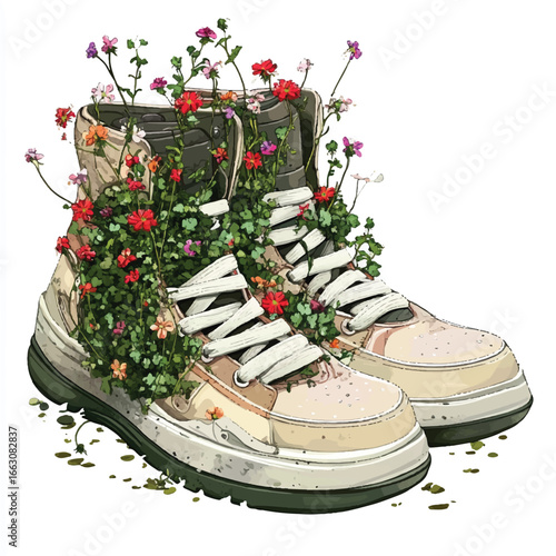 a pair of sneakers with plants that grow from within