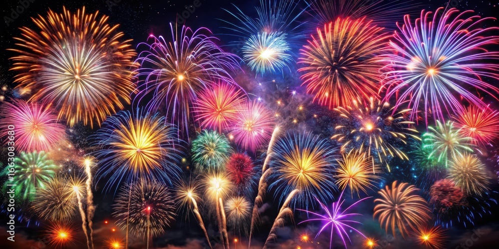 Fototapeta premium Fireworks illuminating the dark night sky with vibrant colors and patterns