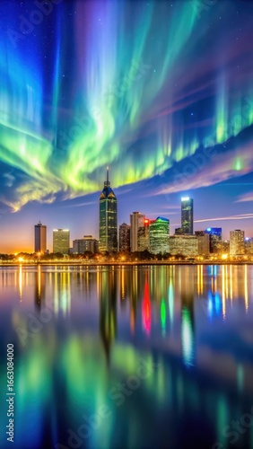 Aurora Australis over Perth Cityscape at Dusk