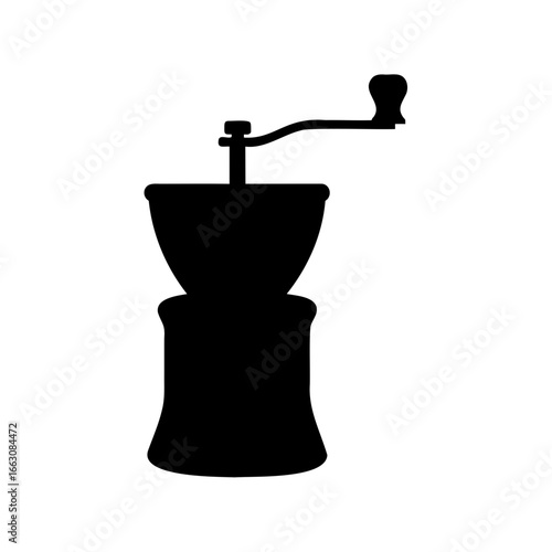Silhouette of a vintage manual coffee grinder, classic kitchen utensil