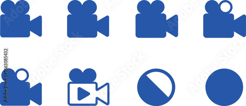 Blue Camcorder Icons Collection Vector, Video Camera Sign, Transparency Symbol Set