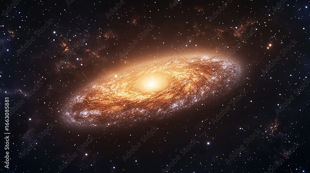 Fototapeta premium Golden Spiral Galaxy Illuminated in the Depths of Space