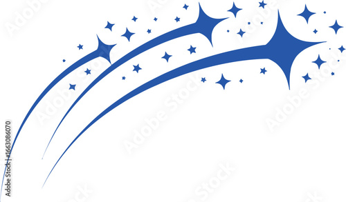 Blue Shooting Stars with Trails and Sparkles on White Background Starry Design