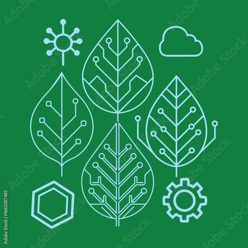 Green Leaf Shaped Like Technology Circuit Board Design