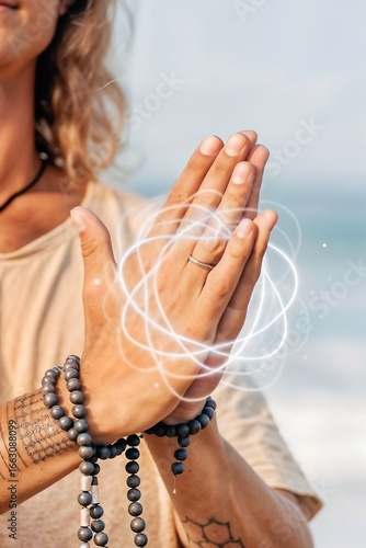 Healing hands with energy flowing during reiki or holistic practice