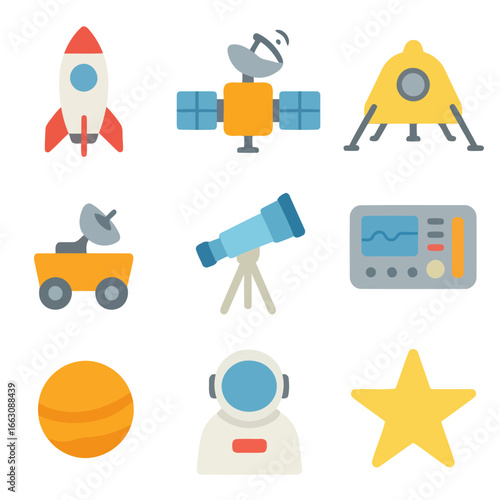Exploring the Cosmos: An engaging collection of illustrated celestial objects, each icon depicting a unique element of space exploration. 