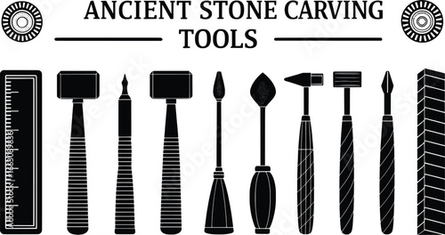 Collection of ancient stone carving tools and implements