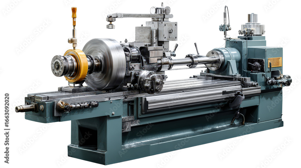Fototapeta premium Lathe machine in a workshop background isolated on a Transparent background, PNG file.