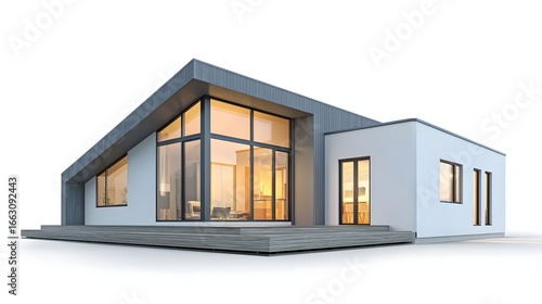 Modern architectural house design with large glass windows