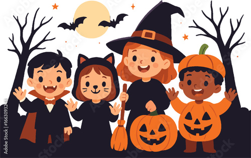 children wearing Halloween costumes