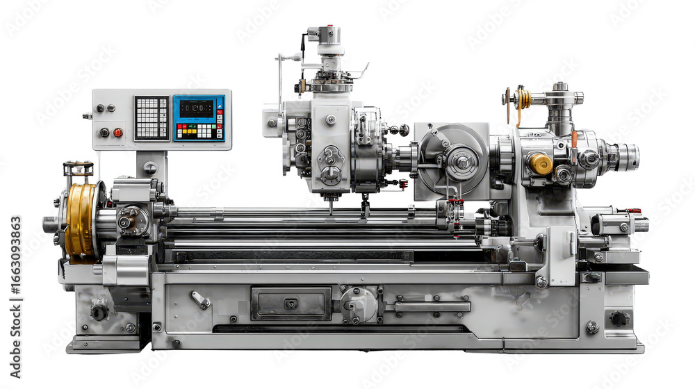 Fototapeta premium Lathe machine with digital readout background isolated on a Transparent background, PNG file.