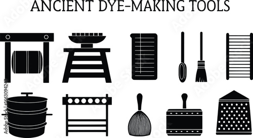Collection of ancient dye making tools and equipment